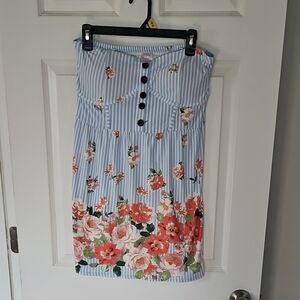 No Boundaries Blue and Pink Floral Striped Sleevless Mini Dress Sz L (11-13)